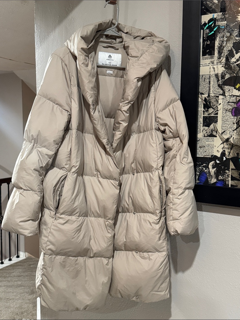 Babaton Neutral Beige Hooded Puffer Coat